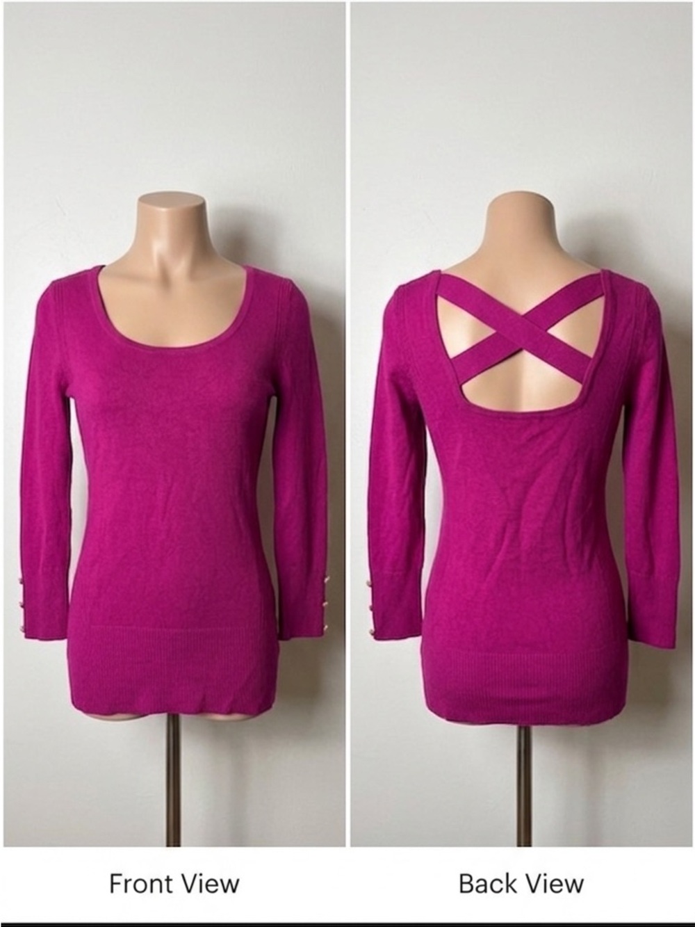 Cache Fuchsia Crisscross-Back Knit Top